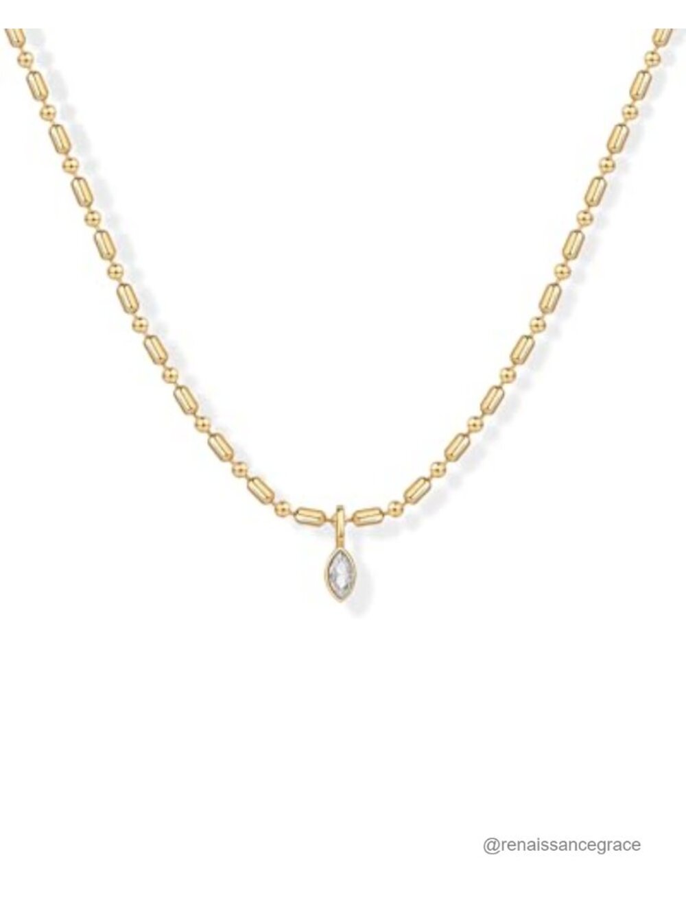 14K Gold Plated Dainty Marquise Pendant Necklace Cubic Zirconia
